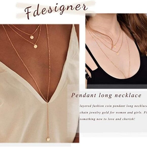 Fashion Layered Long Coin Pendant Chain Charm Jewelry for Women Over 15 years ol - Picture 4 of 7